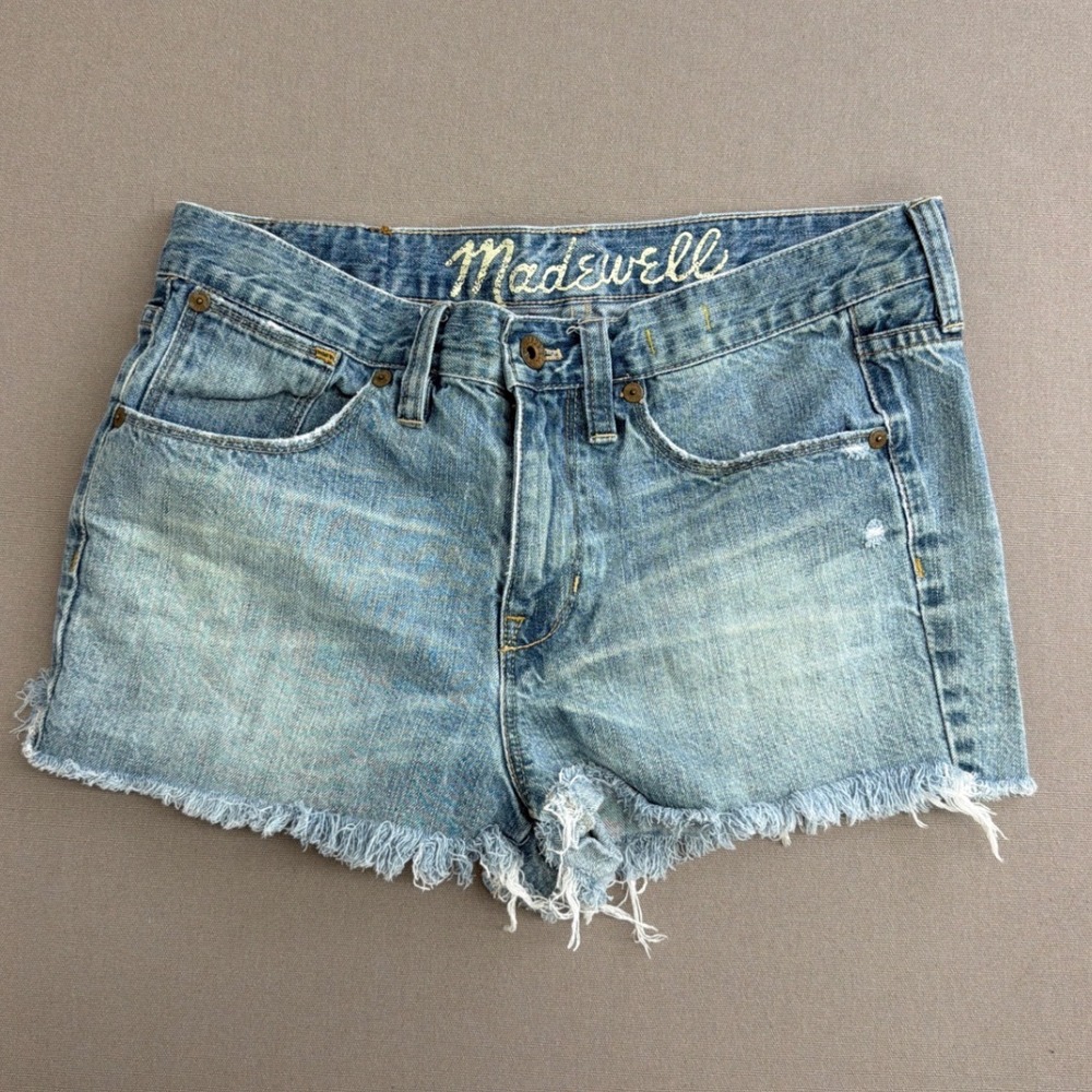 Madewell Womens Size 26 Light Wash Denim Cut Off Shorts Frayed Hem Button Fly
